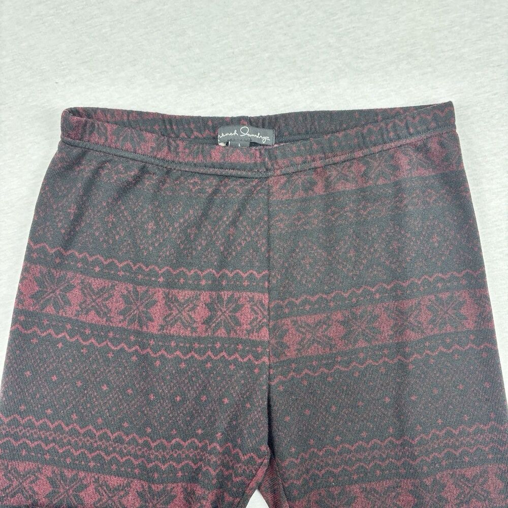 French Laundry Leggings L Black Burgundy Fair Isle Snowflake Stretch